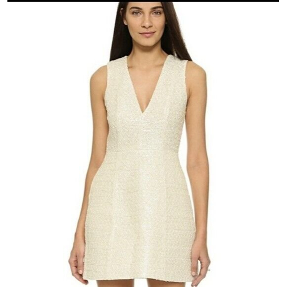 NWT Alice + Olivia $485 Silk Linen Blend Glittery V-Neck Party Dress - Picture 4 of 12